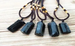 1PC Natural Crystal Black Necklaces Schorl Pillar Tourmaline Raw Stone Pendants Fashion Jewelry Accessories Gift QLY93889412645