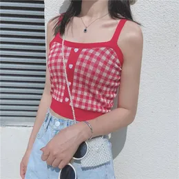 Women's Tanks 2024 Summer Camis Women Cute Kawaii Plaid Tank Crop Top Corset Knitted Female Cottagecore Stretchy Camisole E Girl Bustier