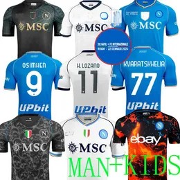 23 24 Maglia Napoli Futbol Formaları Maç Öncesi Çocuk Napoli Ev Futbol Gömlek H.Lozano Kvaratskhelia Özel Maradona Osimhen Cadılar Bayram