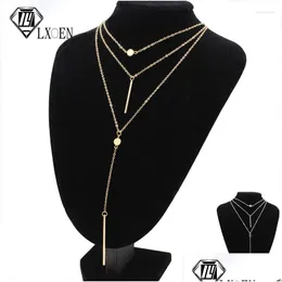 Catene Lxoen Girocolli a catena vintage Collane Moda Mti Strato Collana punk di cristallo Dichiarazione Gioielli bohemien per le donne Regalo Drop De Otkk7