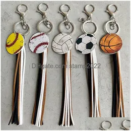 Party Favor Sports Ball Tassel KeyChain Creative Baseball Basketball Football Leather Pendant Lage Decoration Key Chain Drop Deliver Dhkee