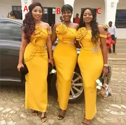 Estilo árabe amarelo bainha dama de honra vestidos 2024 um ombro tornozelo comprimento cetim casamento vestido de convidado cristal cintura fêmeas vestidos