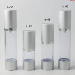 200 x 15 ml 30 ml 50 ml Argento Bottiglie riutilizzabili di alta qualità Bottiglia dispenser portatile Airless per lozione da viaggio Alta qualità Csbki