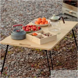Camp Furniture Outdoor Cam Bamboo Table Portable Mtifunctional Four-Fold Tactical Folding Lightweight Pinic Drop Delivery Sports Outdo Otltu
