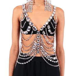 Stonefans Exaggerated Large Rhinestone Body Chain Jewelry Halloween Carnival Costume Crystal Chest Chain Lingerie Rave Outfits 240127