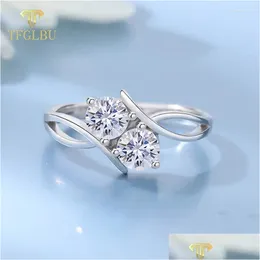 Anéis de Cluster Tfglbu 1Cttw Incolor Moissanite 925 Sterling Sliver Ring para Mulheres Proposta Platinum Banhado Banda Brilhante Drop Delive Otsv5