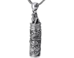 990 Sterling Silver Vintage Memorial Thai Silver Ancient Bottle Jewelry Dragon Design Punk Mens Pendant Holder Ash Urn Necklace2357201