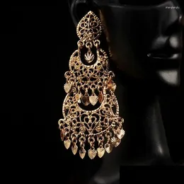 Dingle ljuskronor örhängen vintage kvinnors måne släpp arabiska lyxiga brudguld färgleverans smycken oteya