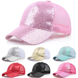 قبعات الكرة نساء البيسبول Cap Cap selecins لامعة Bun Snapback Hat Ladies Sports Hats Summer Outdoors Tennis Female Hip Hop