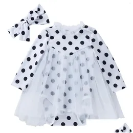 Haarschmuck Mädchen Sommerkleid Kletterrock Polka Dot Print Rundhalsausschnitt Langarm Schleife Geschlechtsneutral Babykleidung Einfach Drop De Otwvn