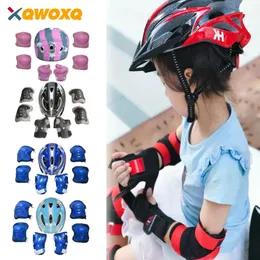 7Pcs/Set Kids Roller Skating Bicycle Helmet Knee Wrist Guard Elbow Pad Set for Children Cycling Sports Protective Guard Gear Set 240129