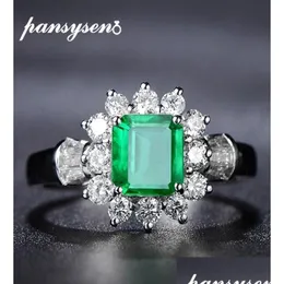 Pierścienie Vintage 100 925 Sterling Sier Jewelry Ring Natural Emerald Creathstone Diamond dla kobiet Rozmiar 5125063628 Downis
