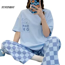 ربيع صيف 5XL Pajama مجموعات قصيرة الأكمام PJ متبكية مخطط ملابس النوم الأنيقة Pajamas صالة Home Pijama Mujer 240201