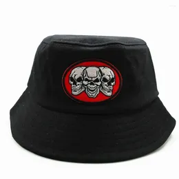 Berets ldslyjr Three Skull 자수 면화 버킷 모자 어부 야외 여행 선지 모자 남자와 여자 365