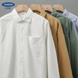 Dukeen Longsleeved Shirt Men's Spring and Autumn Cotton Senior Sense of Casual Solid Color White Lapel Vintage Clothes 240126