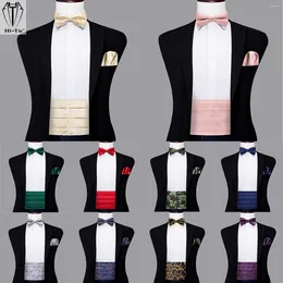 Cintos Hi-Tie Silk Mens Cummerbunds Vintage Formal Jacquard Pailey Bowtie Hanky ​​Cufflinks Cummerbund Belt Corset para Masculino Casamento Prom