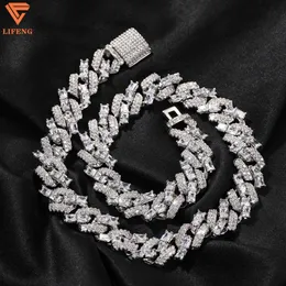 15mm Iced Out S925 Miami Cuban Chain Necklace Baguette Round Stsggered 2 Row Vvs Moissanite Diamond Men Prong Cuban Link Chain