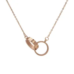 2024 Halsband för kvinna älskar smycken guldhänge Dual ring rostfritt stål juvelery mode ovala sammanlåsande ringar Klavikulära kedja halsband Designerq3
