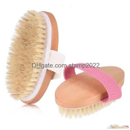 Bath Brushes Sponges Scrubbers Wooden Mas Brush Bristle Spa Dry Skin Body Mass Soft Cleaning Brushs Home Bathroom Drop Delivery G Dh621