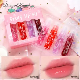 4st Fruit Saking Shiny Rollerball Lip Oil Set Vitamin E Transparent fuktgivande plumping Lip Gloss Lip Jelly Wholesale