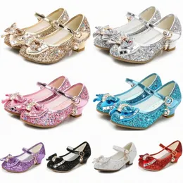 Kızlar yay prenses ayakkabıları çocuk çocuklar sandaletler yüksek topuklu deri düğün elbise ayakkabı ile payet üst çocuklar dans sandal r4u0#