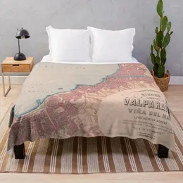 Blankets Vintage Map Of Valparaiso Chile (1895) Throw Blanket Decorative Sofa