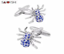 Savoyshi Novelty Spider Cufflinks for Mens Shirt Cuff Bottons عالية الجودة ذات جودة زرقاء الكفالة الكريستال الأزياء العلامة التجارية Jewelry6598624