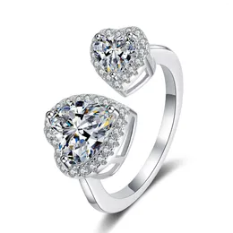 Cluster Anelli AZ816-J Lefei Moda Lusso Trendy Classico Moissanite Anello cuore regolabile Donne eleganti S925 Ciondoli gioielli in argento per feste