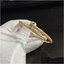 Bangle Nail Women Men fl Diamond 18k Guldpläterad lyxarmbandsmycken för älskare gåva storlek 17 och 19 droppleveransarmband otr4x