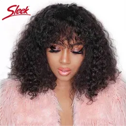 Jerry Curly Short Piie Cut Bob Brazilian Hush Hair Wigs with Bang Natual Black Red99J Ombre T1B33 Color Sleek Remy Wig 240127
