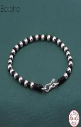 Handgemachte 925 Sterling Silber Farbe Perlen schwarze Seil Armbänder Schnur Schnur geflochtene Freundschaft Glück Armreif für Frauen Männer Paar CX2684199