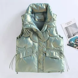 여자 풍선 조끼 겨울 민소매 스탠딩 칼라 다운 재킷 침구 베딩 따뜻한 두꺼운 조끼 새로운 패션 240216