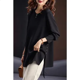 2024 primavera solido nero elegante moda maglietta tunica vestiti manica lunga Oneck Top semplice casual oversize pullover 240202