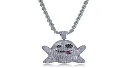 WholeHip Hop Iced Out Cubic Zircon Naughty Ghost Pendant Necklace Copper Gold Silver Rose Gold Color Men Women Jewelry3991133