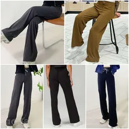 정렬 Lu Lu Lady Yoga Fitness Wide Leg Pants 운동 느슨한 느슨한 피팅 대형 스트레치 플레어 여성 스포츠 느슨한 피팅 운동 High Elastic 92