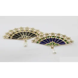 Pins Broschen Brosche Cor Männer Frauen Sicherheitsnadel Retro Chinesischer Fan Fransen Perle Uni Diamant Modeaccessoires Drop Lieferung Schmuck Ot1Hh