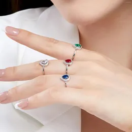 Кольца-кластеры Karachis S925, кольцо из стерлингового серебра, женское кольцо в форме груши с цветным цирконом, легкий роскошный и изысканный темперамент для жизни