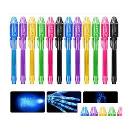 Multi Function Pens Wholesale Invisible Uv Ink Marker Pen With Traviolet Led Blacklight Secret Mes Writer Magic Disappear Words Kid Pa Dhmld