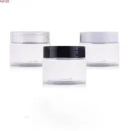 50pcs 100g transparente vazio redondo frascos de creme cosmético PET com tampas de plástico preto/branco, recipientes transparentes para cosméticos, boa quantidade Jckd Pung