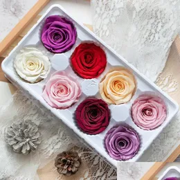 装飾的な花の花輪装飾的な花8pcs/箱保存された新鮮なバラの花の頭4-5cmテディベアの手作りd dh3tqのための乾燥バラ