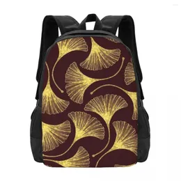 Skolväskor gyllene ginko biloba ryggsäck söta blad tryck resor ryggsäckar tjej design hållbar streetwear ryggsäck