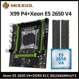 Moderbrädor MOUGOL X99 P4 Moderkort set med Intel Xeon E5 2650 V4 CPU Dual-Channel DDR4 8GX2 2666MHz ECC RAM för speldator