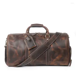 Duffel Bags Highend Vintage Brown Large Big Thick Top Grain Genuine Crazy Horse Leather Business Men Travel Bag Cowhide Male Gym Duffle M184