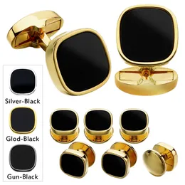 HAWSON Cufflinks and Studs for MenFashion Black Stone Cufflinks and tuxedo shirt Studs Set-Party for men Accessories Gift 240124