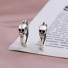 Hoopörhängen Kofsac Hip Hop Skull för älskare unisex S925 Sterling Silver smycken Kvinnor Män trendig vintage personlighet örhänge