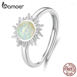 Cluster Rings Bamoer 925 Sterling Silver Opal Sun فتح حلقة Apollo قابلة للتعديل للنساء حفلة عيد ميلاد هدية رائعة المجوهرات BSR398