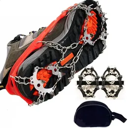 Qualidade ao ar livre escalada antiderrapante crampons caminhada de inverno 18 dentes pesca no gelo sapatos de neve manganês aço deslizamento sapato cobre 240125