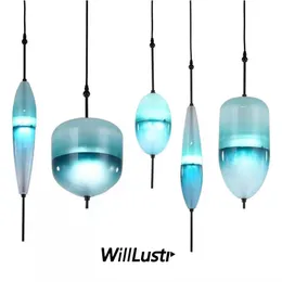 Gradient Color Glass Pendant Lamp Blue White Suspension Light Hotel Cafe Bar Dining Room Creative LED Hanging Ceiling Chandelier