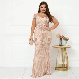 Plus Size Damen Elegantes Träger-Party-Maxikleid Gold-Pailletten-Abendkleid Langes Ballkleid 240131