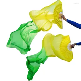 Stage Wear 2024 Veli di seta reali di alta vendita 1 paio di ventagli di danza del ventre di qualità fatti a mano da donna giallo verde